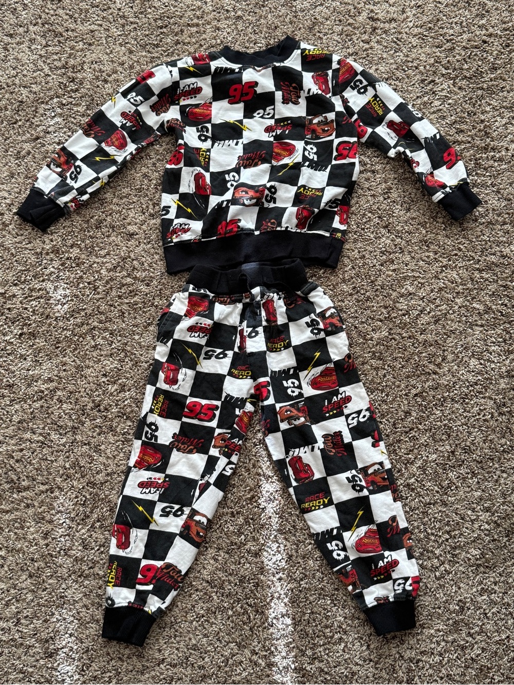 Kids Lightning Race Car Pajama Set - Black, White & Red